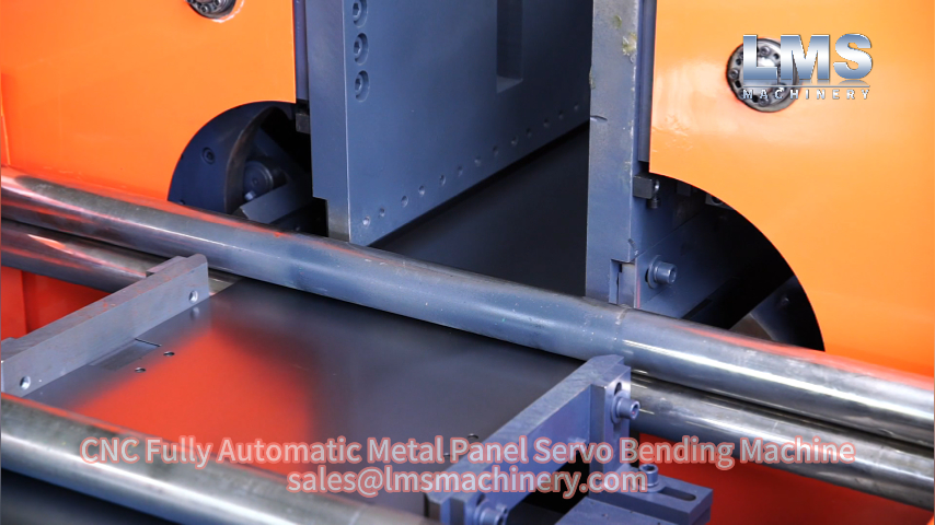 Side view of LMS CNC servo metal panel bending in operation
